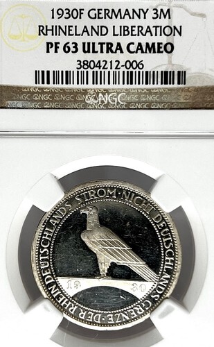 Germany, Weimar Republic 1930 F 3 Mark Liberation NGC PF 63 UCAMEO PP/PROOF UNC - Picture 1 of 3