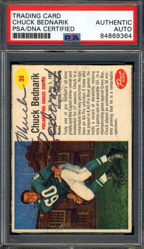 Chuck Bednarik PSA DNA Signed 1962 Post Autograph - Picture 1 of 1