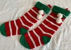 Vintage Hallmark Christmas Stockings soft acrylic striped red white pom pom 1993