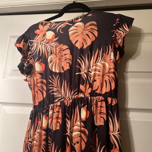 Shein orange Black Print Dress Women M UEC - Picture 7 of 8