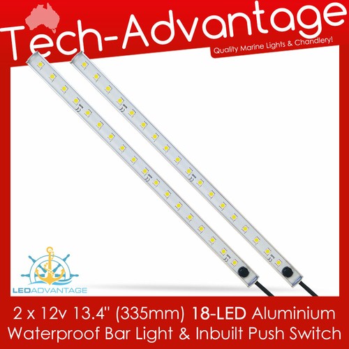 2 x 12v Boat 30cm 17-LED Aluminium Waterproof Bar Lights & Inbuilt Push Switch  - Foto 1 di 6