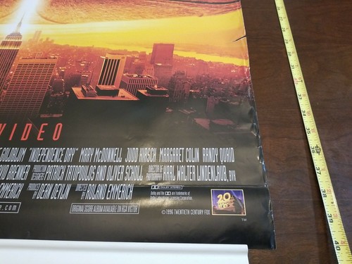 Enorme póster promocional de alquiler de cine Independence Day 1996 original raro Wil - Imagen 4 de 12