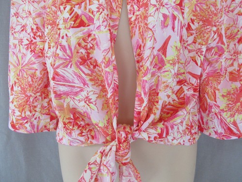 Hippie Rose kimono cardigan top tie front Small pink tropical short sleeves New - Picture 4 of 6