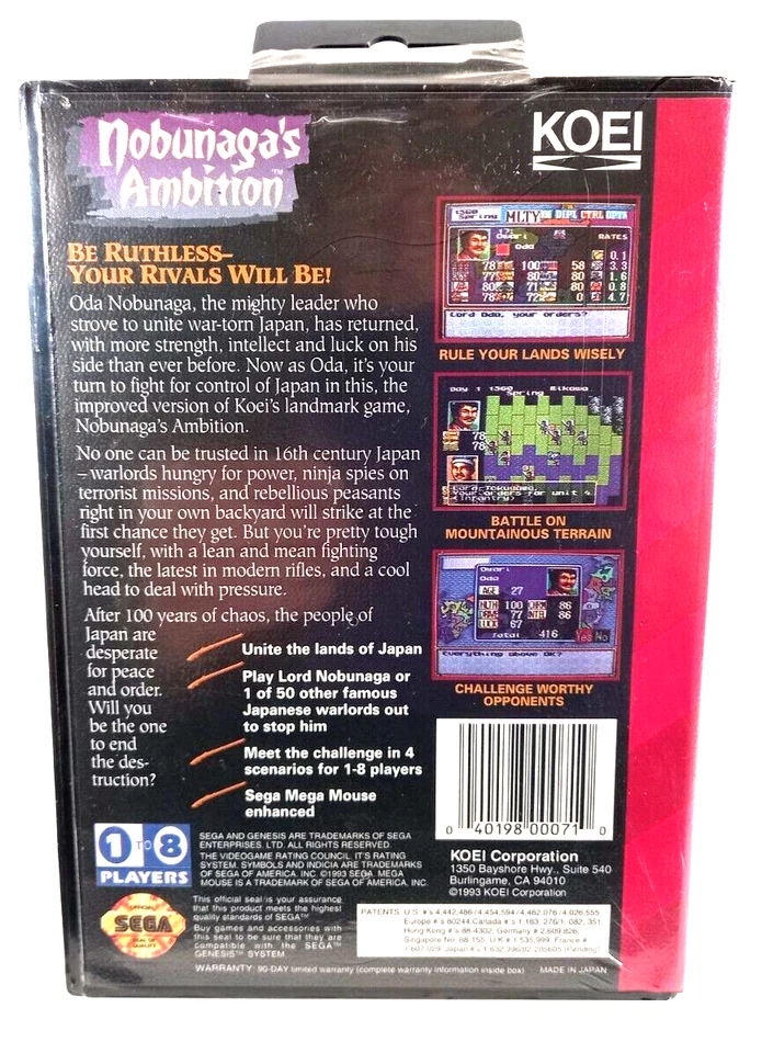 Sega  Genesis Megadrive Nobunaga's Ambition KOEI Factory Sealed New in Box Rare - Image 2 of 4