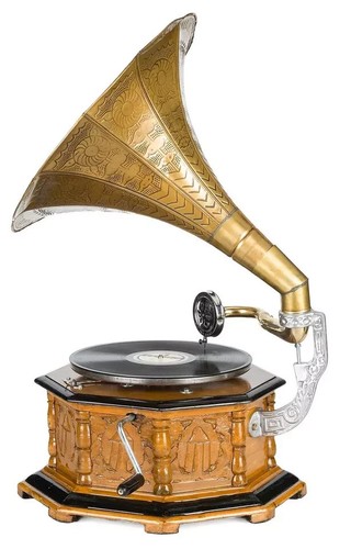 Gramophone Antique Style Complete with Horn Decorative Wooden Base Vintage - Picture 3 of 7