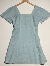 Madewell 100% Linen Square Neck Mini Dress Women’s 6 Blue Heron Short Sleeve