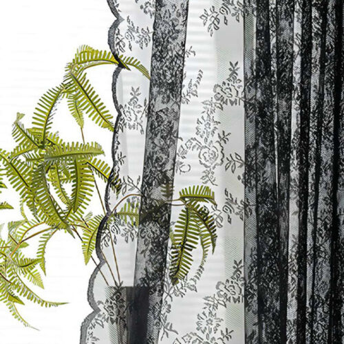 Cortina para ventana a prueba de polvo floral negra de encaje transparente suministros para el hogar - Imagen 6 de 13