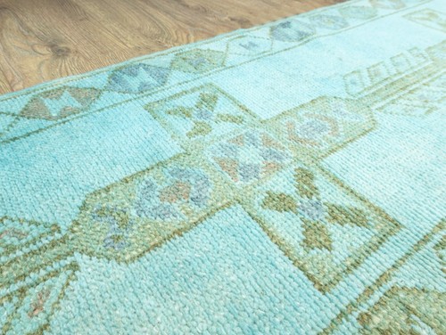 Overdyed Turkish Oushak 1.11x5.3 ft Runner Rug,New Premium Hand Woven Carpet - Picture 9 of 12