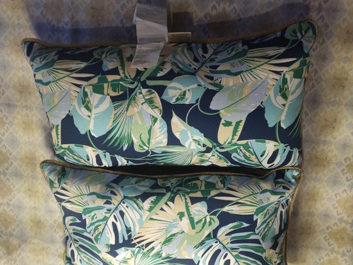 Allen + Roth Tiger Lumbar Pillow Blue Tropical Palm Leaf Jungle Print New Lot 2 - Picture 4 of 11