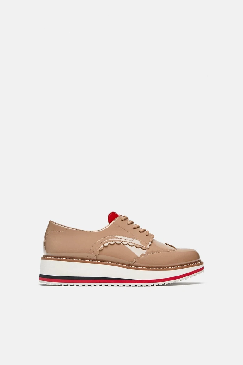 ZARA NEW WOMAN PLATFORM OXFORDS WITH HEARTS BEIGE PATENT SIZE 41