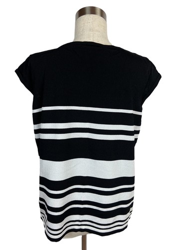 Nine & Company Ribbed Cap Sleeve Blouse Black and White Stripe Size XL - Picture 6 of 10