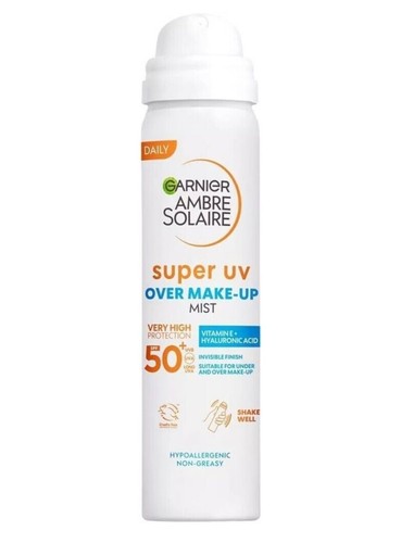 2 x Garnier Ambre Solaire Super UV Over Make-Up Mist SPF 50 Sun Protection 75ml - Picture 2 of 8
