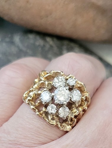 HEAVY 13.52 Gram 14kt Yellow Gold Honeycomb Diamond Ring GORGEOUS - Picture 2 of 13