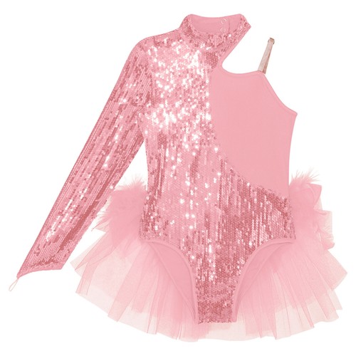Kids Girls Leotard Figure Sequins Shiny Dancewear Mesh Tutu Skirt Ballet Dance - Picture 32 of 72