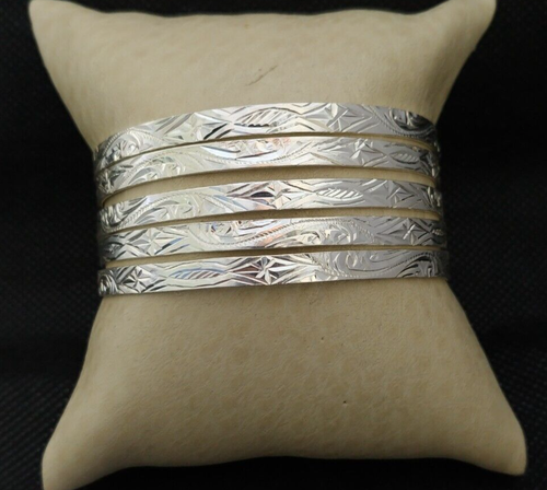 Moroccan Bracelet Silver Berber Bangle Handmade Tuareg Tribal Carved Bohemian - Picture 5 of 10