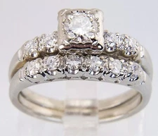Art Deco Round Cut Moissanite Wedding Bridal Ring Set in 935 Argentium Silver