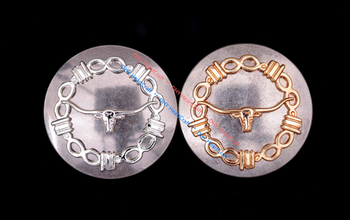 6X 1-1/2" Western Barbed Wire Longhorn Saddle Bridle Leather Silver Concho LOT - Picture 9 of 10