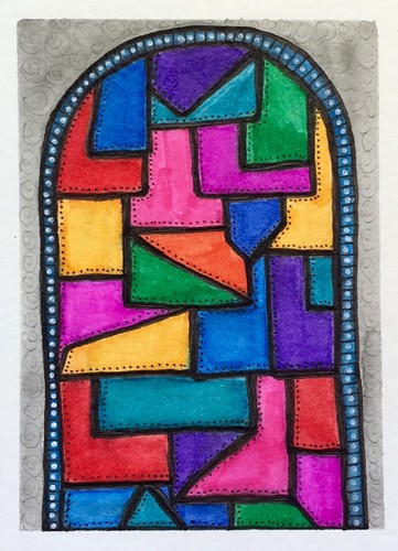 SEArts Kaleidoskop Fenster ORIGINAL Aquarell Buntglas Kirche Künstlerkarte - Bild 3 von 3