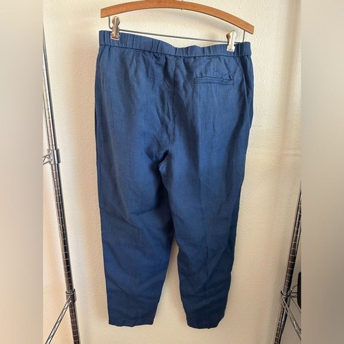 EILEEN FISHER DENIM BLUE LINEN PANTS. - Picture 8 of 9