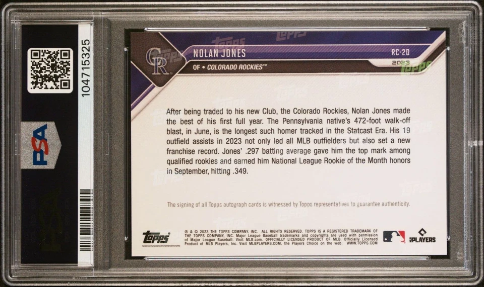 🔥2023 Topps Now Offseason MLB ALL-STAR Rookie Auto Red /10 Nolan Jones RC PSA 9 - Image 2 of 2
