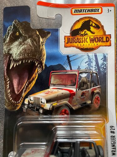 Matchbox '93 Jeep Wrangler #29 Jurassic Park World HBH07 1:64 modelo de coche embalaje original SUV - Imagen 2 de 12