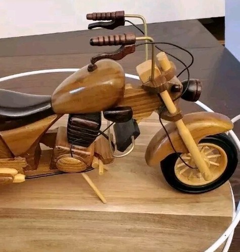 Vintage Bike Motorcycle HARLEY DAVIDSON Wooden Toy Car HOMEMADE Collectors Item - Picture 3 of 13