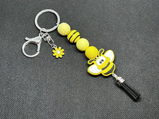 Bumblebee Key FOB / Flower Keychain / Silicon Beaded Keychain Black Yellow
