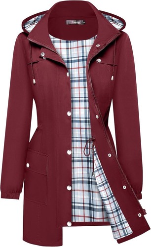 Women's Lightweight Waterproof Raincoat,Hooded Windbreaker with Plaid Lining - Picture 6 of 10