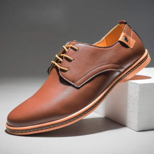 Men's Leather Business Shoes Lace Up Pumps Round Toe Flat Heel Solid Color Wear - Picture 6 of 39
