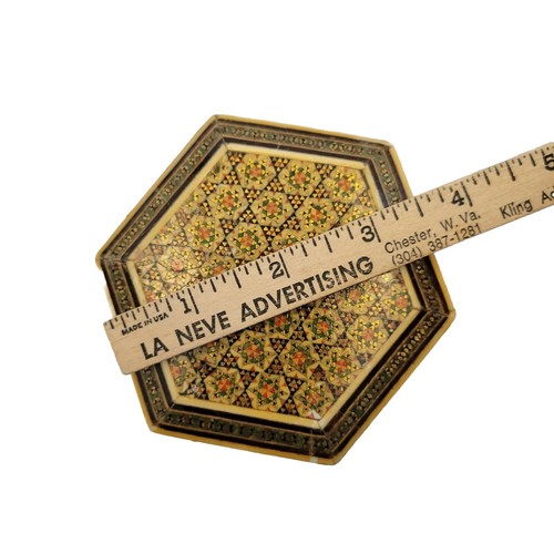 Joyero de madera con incrustaciones de 3,5 pulgadas formas geométricas hexagonales muy detalladas - Imagen 2 de 10
