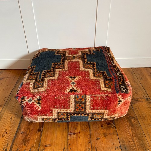 Vintage Kilim Floor Cushion Pouf Footstool Carpet Moroccan Handwoven Stuffed - Picture 3 of 18