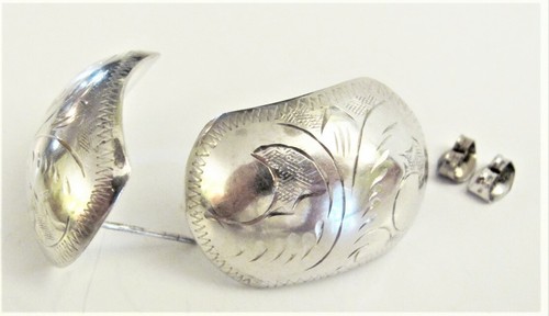Vintage Sterling 925 Hand-Etched Rectangle Post Earrings 6.36 grams 1 1/8" Long - Picture 6 of 6