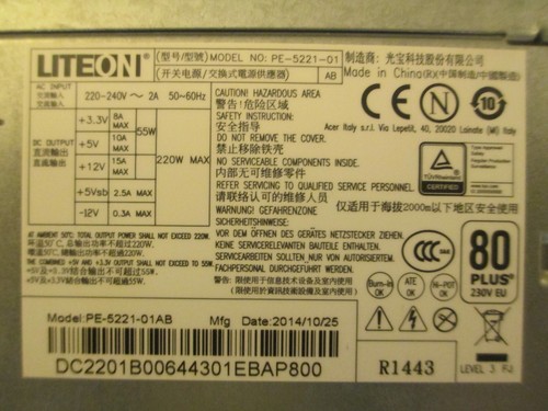 Lite-On PE-5221-01 220 W ALIMENTATORE PSU ATX - Foto 2 di 2