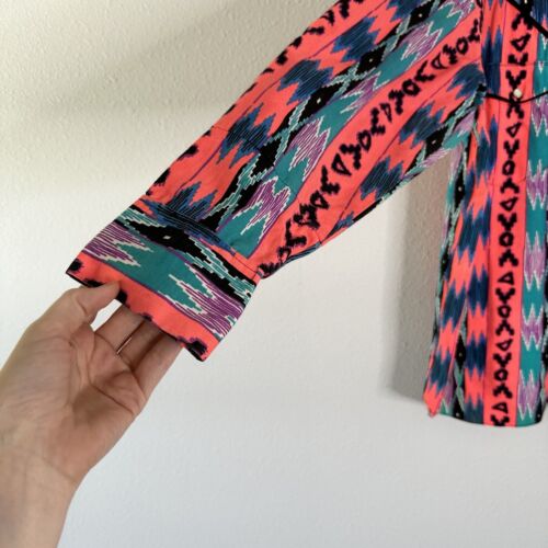 Vintage Neon Pink Teal Cowboy Brushpopper Shirt Loud Aztec Western - Picture 18 of 19
