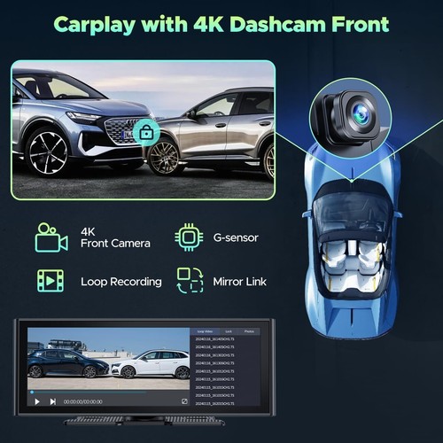 9,26" Tragbares Autoradio 4K Front Dash Cam Drahtlos Apple CarPlay & Android Auto - Bild 2 von 9