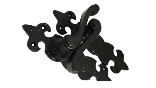 PESTILLO DE PALANCA ANTIGUA FLOR DE LIS CON MANIJA DE HIERRO FUNDIDO NEGRO ADORNADO + FIJACIONES - Imagen 12 de 22