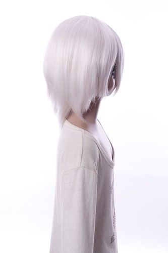 W-10-600 silber weiß 33cm Cosplay Perücke Wig glatt kurz Haare Anime Manga - Bild 2 von 4