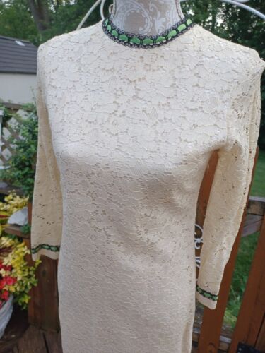 True Vintage Mid-Century 1960er Spitzen-Minikleid MCM Mod Union Label Elfenbein klein ~ FEHLER - Bild 2 von 20