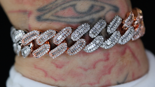 Rose Gold Baguette Simulated Diamond Bracelet, Mens Iced Out Cuban Link Bracelet - Picture 6 of 10