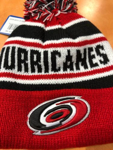 CAROLINA HURRICANES NHL KNIT CAP BLACK/WHITE/RED WITH POM KIDS 47 BRAND - Picture 2 of 5