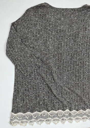 Jolt Women’s Tunic Size 2X Gray Lace Crochet Short Sleeve V-Neck Tasseled Knit - Picture 9 of 14