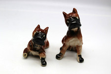 Vtg Lot 2 Miniature Boxer Puppy Dog Glazed Ceramic Porcelain Salt Pepper Shakers
