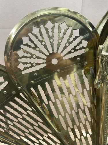 VINTAGE UNUSUAL BRASS ART DECO SWAN FIREPLACE SCREEN HEARTH FAN 38" WIDE - Picture 5 of 24