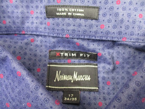 Neiman Marcus Shirt Mens Extra Large 17 Blue Button Up Adult Long Sleeve - Picture 3 of 8