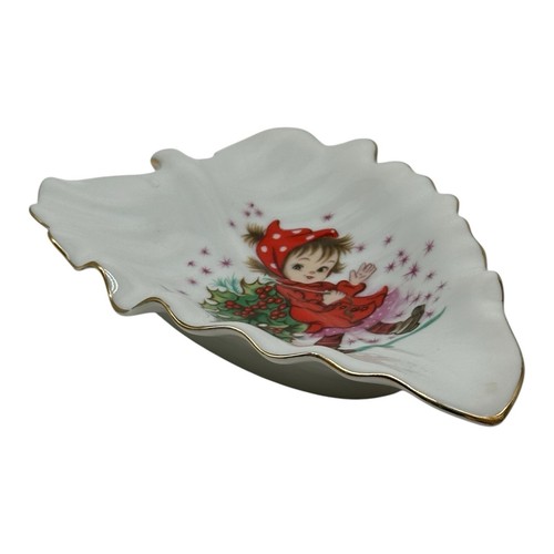 Vintage Lefton Christmas Candy Trinket Dish  Girl With Holly Berries  7.25” - Picture 7 of 11