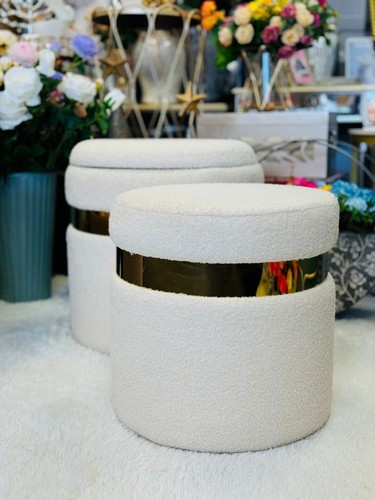 Boucle storage set ottomans footstool in cream white- 2pieces - Picture 22 of 24