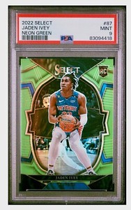 2022-23 Select Jaden Ivey Concourse Neon Green Prizm Rookie RC /75 Pistons PSA 9