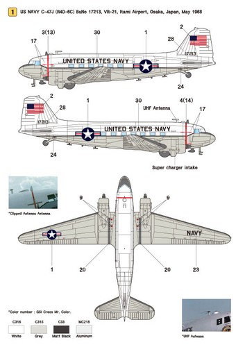 Wolfpack WD48022, C-47 Skytrain Part.1 - US Navy R4D-6 Fleets (DECALS SET), 1/48 - Bild 3 von 5