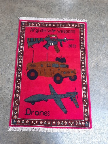 S2067 Afghan vintage Handmade Knotted Tribal Pictorial War Rug 120×83 cm