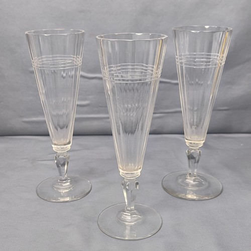 3 x Antique CHAMPAGNE FLUTES (7", 19cm) * Victorian Cut Glass VGC - Picture 2 of 10
